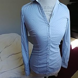 H&M blue pinstripe & polka dot shirt